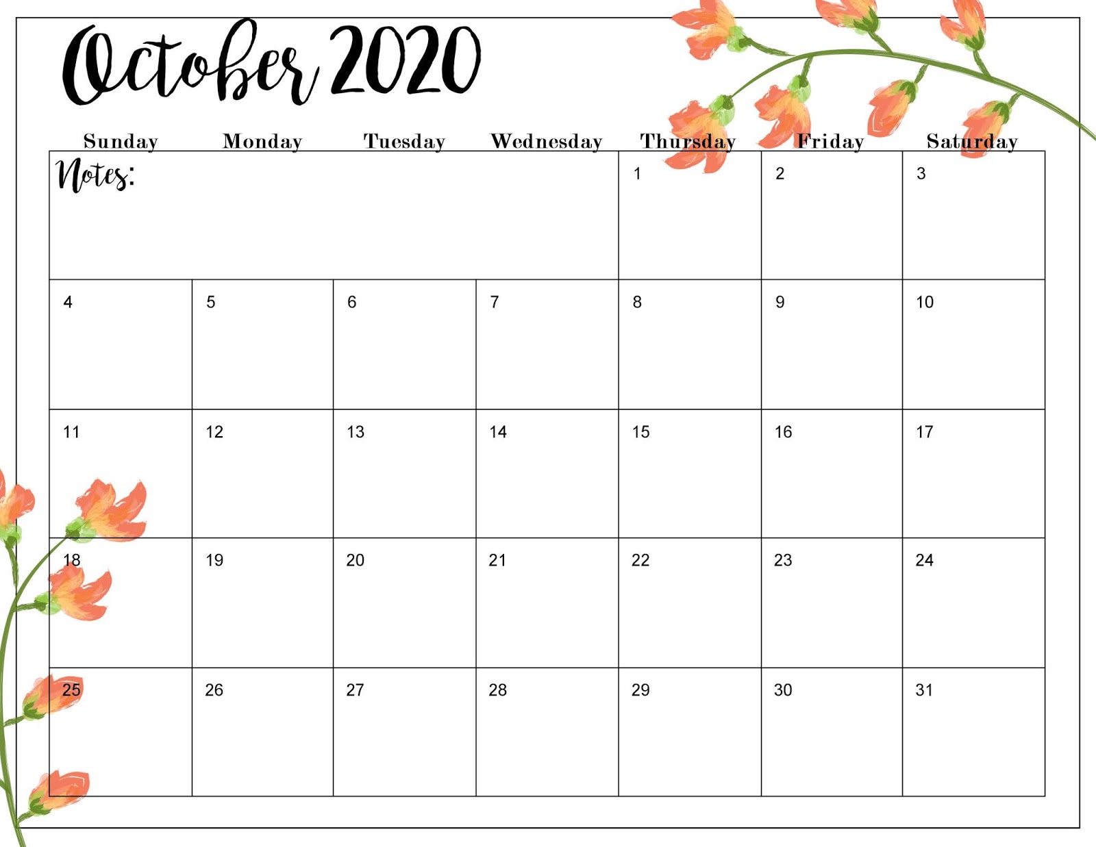 Cute printable cheap calendar 2020